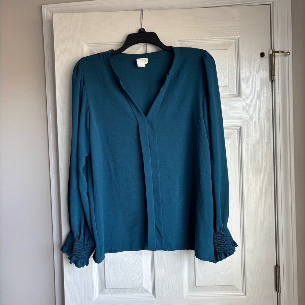BiBi Teal V-Neck Blouse